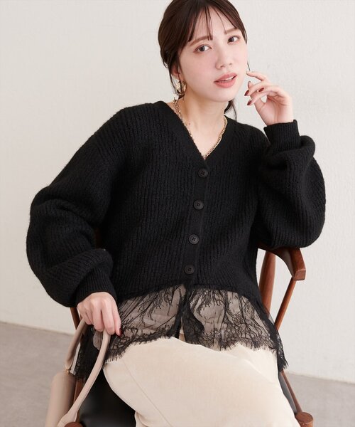 natural couture ニット セーター 裾レースカーディガン レディース