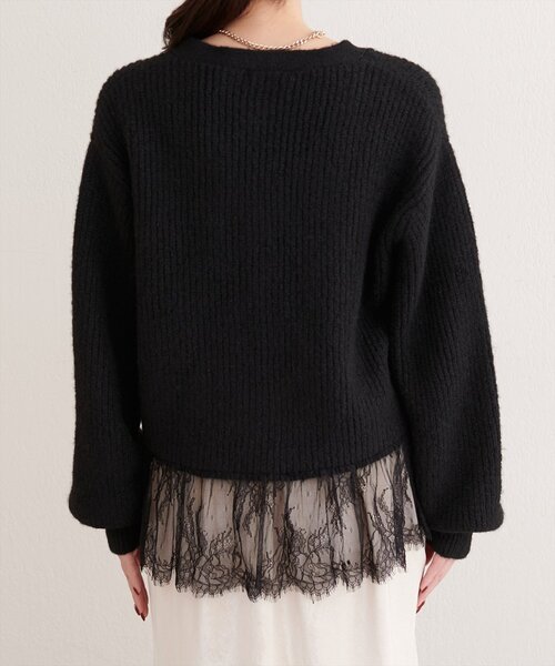 natural couture ニット セーター 裾レースカーディガン レディース