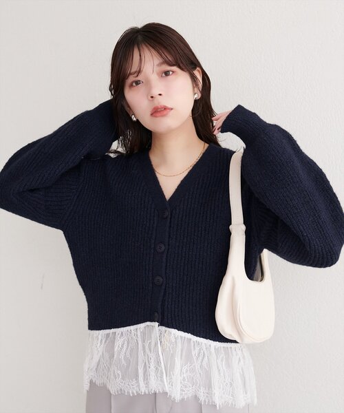 natural couture ニット セーター 裾レースカーディガン レディース
