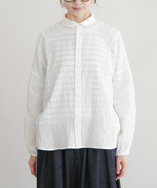 シャツ/ブラウス(長袖/七分) Cotton Doubleface Gather Collar Blouse Cotton Doubleface Gather Collar Blouse | ヤマダウェブコム