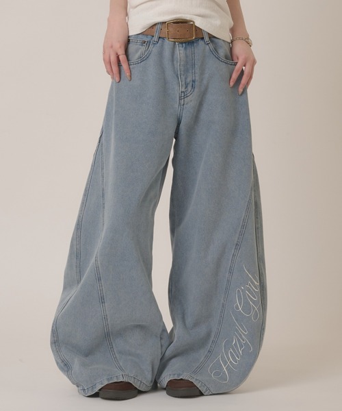 hazyl ジーンズ デニム デニムパンツ side stitch wide denim / サイド