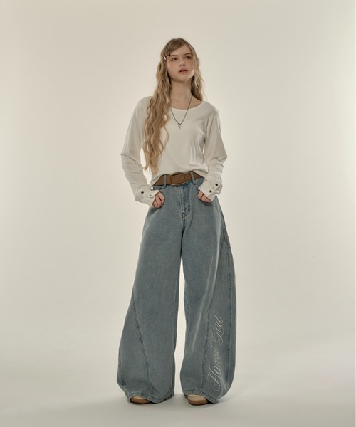 hazyl ワイドデニムパンツ hazyl ワイドパンツ ジーンズ デニム デニムパンツ side stitch wide
