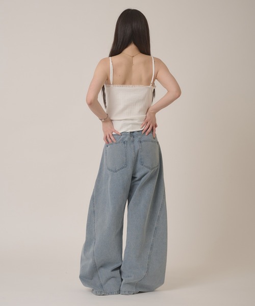 完売商品　hazyl ライトブルーワイドレッグデニムパンツ S hazyl ワイドパンツ ジーンズ デニム デニムパンツ side stitch wide