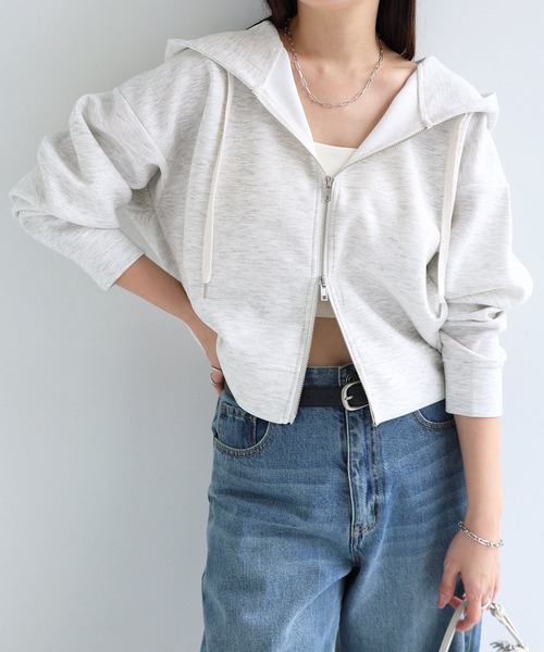 Freesia パーカー ショート丈ドルマンスウェットパーカー レディース