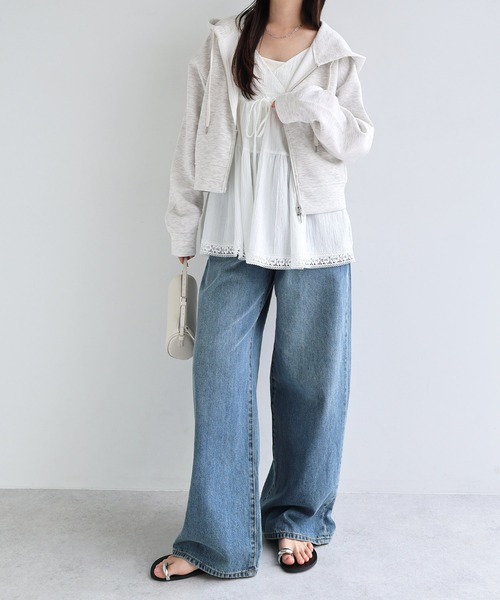 Freesia パーカー ショート丈ドルマンスウェットパーカー レディース