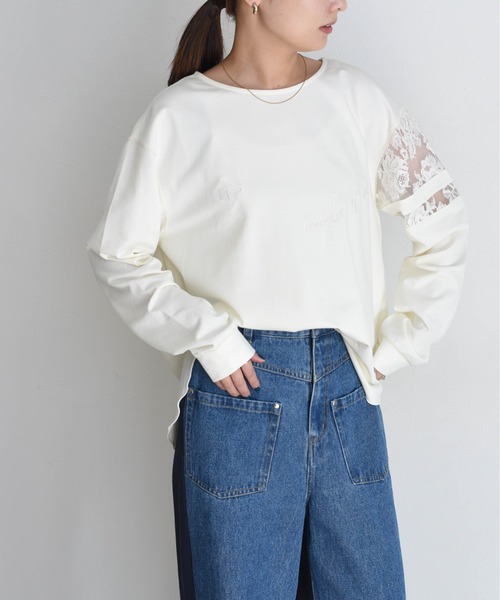 Eimee Law（エイミーロウ） tシャツ スリーブレース テキスト刺繍