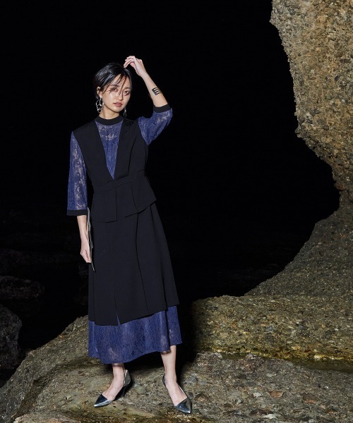 「Callarus」 7分袖ワンピース M ブルー レディース_画像4