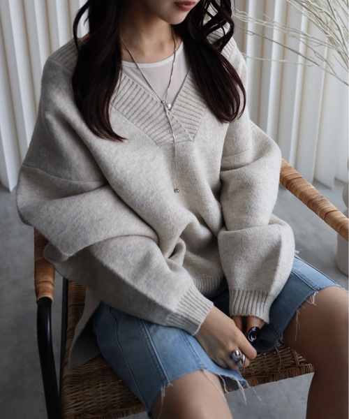 「YENNA」 長袖ニット FREE チャコールグレー レディース_画像2