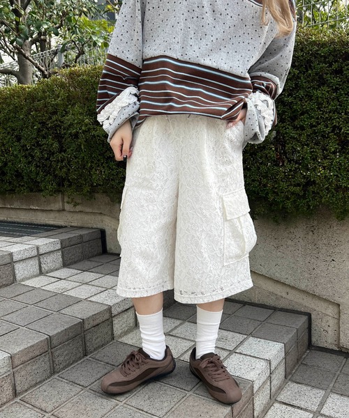 WC ワイドパンツ パンツ レースカーゴハーフパンツ レディース