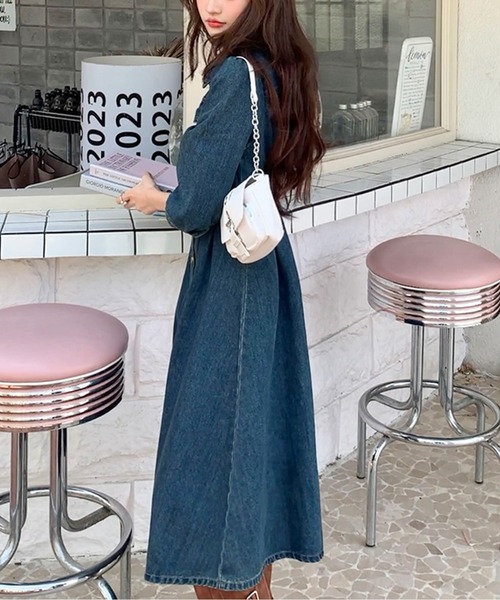 AMAJI」 シャツワンピース LARGE インディゴブルー レディース