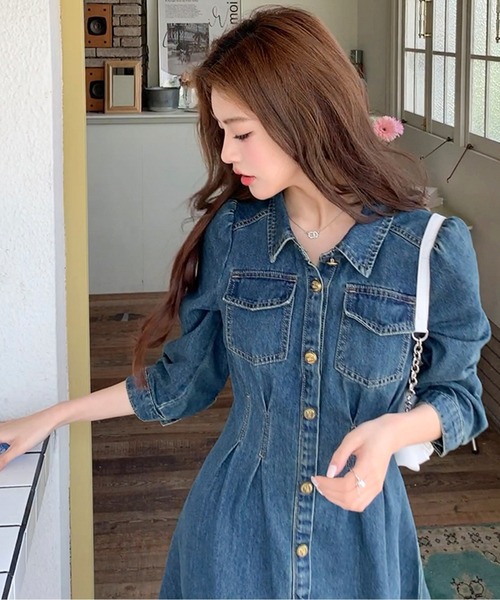AMAJI」 シャツワンピース LARGE インディゴブルー レディース