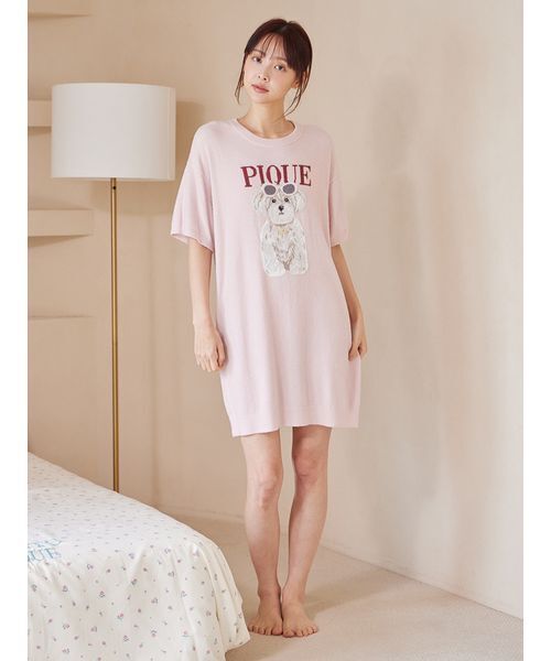 パジャマ ルームウェア ファッションCATS＆DOGSジャガードミニワンピース レディースの画像