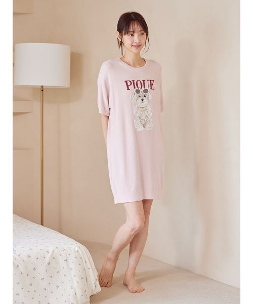 パジャマ ルームウェア ファッションCATS＆DOGSジャガードミニワンピース レディースの画像