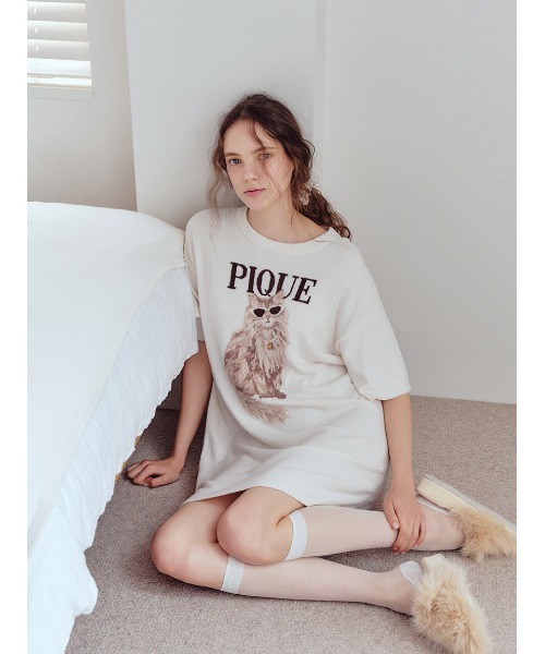 パジャマ ルームウェア ファッションCATS＆DOGSジャガードミニワンピース レディースの画像