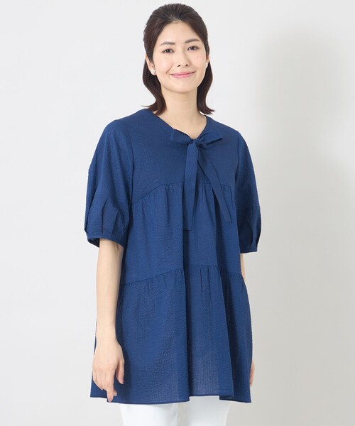 ブライトクロス チュニックブラウス 新品TO BE CHIC パフスリーブ 