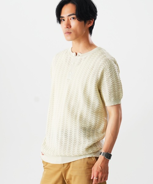 Beno(ビーノ) ヘンリーネック tシャツ 透かし編み ヘンリーネック Beno(ビーノ) ヘンリーネック tシャツ 透かし編み ヘンリーネック