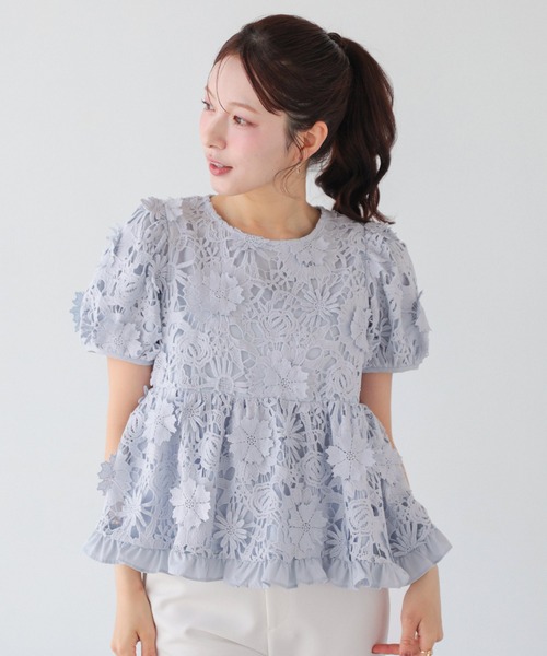 【タグ付き　未使用】フィットモア 総レースフリルトップス フラワーレース Fit more（フィットモア） 総レースフリルトップス レディース