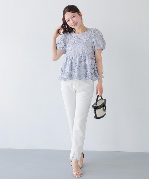 【タグ付き　未使用】フィットモア 総レースフリルトップス フラワーレース Fit more（フィットモア） 総レースフリルトップス レディース