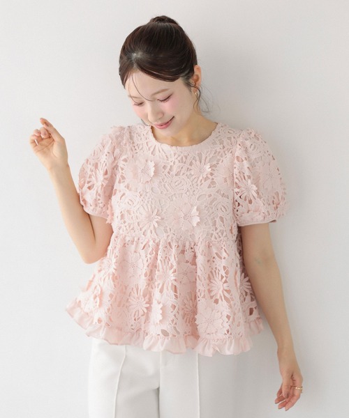 【タグ付き　未使用】フィットモア 総レースフリルトップス フラワーレース Fit more（フィットモア） 総レースフリルトップス レディース