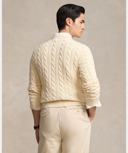 Ralph Lauren ケーブルニットセーター S クリーム ケーブルニット コットン クリケット セーター | ラルフ