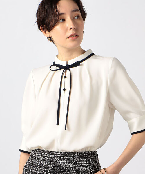 シャツ ブラウス ◇【WEB限定カラー/サイズあり】ストレッチジョーゼット半袖配色ブラウス WEB限定カラー/サイズあり