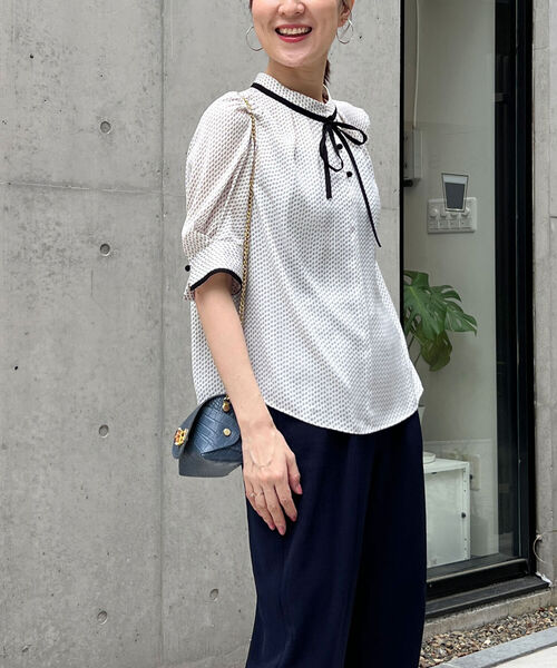 シャツ ブラウス ◇【WEB限定カラー/サイズあり】ストレッチジョーゼット半袖配色ブラウス WEB限定カラー/サイズあり