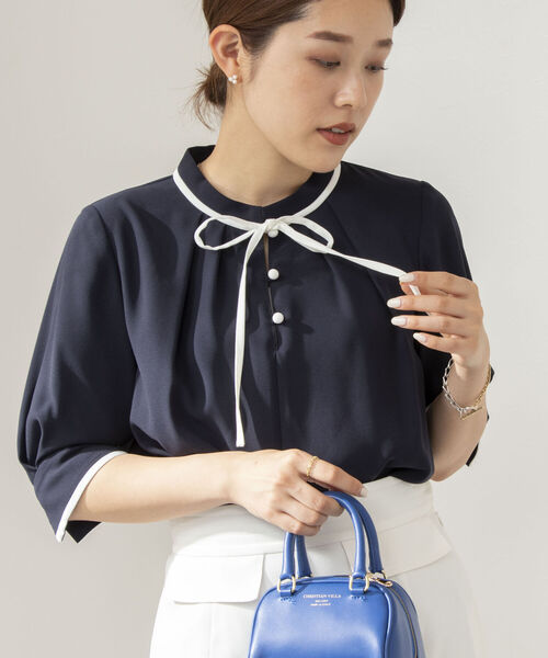 シャツ ブラウス ◇【WEB限定カラー/サイズあり】ストレッチジョーゼット半袖配色ブラウス WEB限定カラー/サイズあり