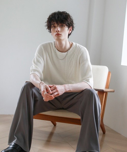 BAGARCH ビッグシルエット セーター コットン ニット ケーブル編み　L BAGARCH ビッグシルエット セーター コットン ニット ケーブル編み L