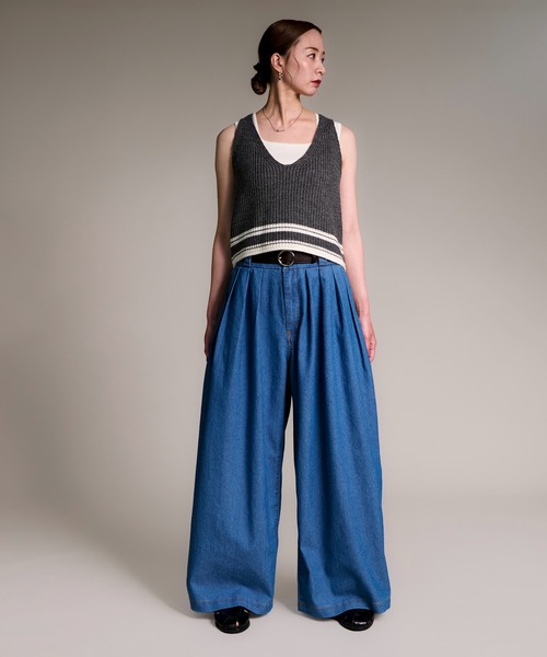 LCB-2408-012 パンツ デニム ジーンズ タック ストレート ワイド ジーンズ 「unisex」2タック ワイドストレートパンツ / デニム