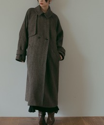 モヘア混　毛足長め　ダブルブレストチェスターコート　ヘリンボーン　ロングコート モヘア混 毛足長め ダブルブレストチェスターコート ヘリンボーン