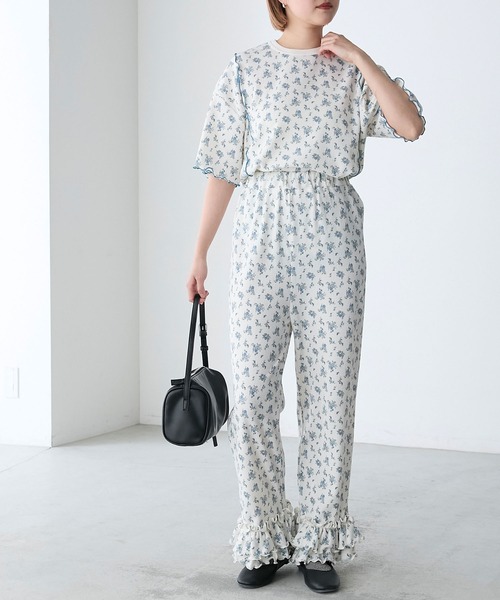tシャツ 「25AW」小花ワッフルフーディー レディース PAR ICI tシャツ コーマワッフル 長袖クルーネック小花柄