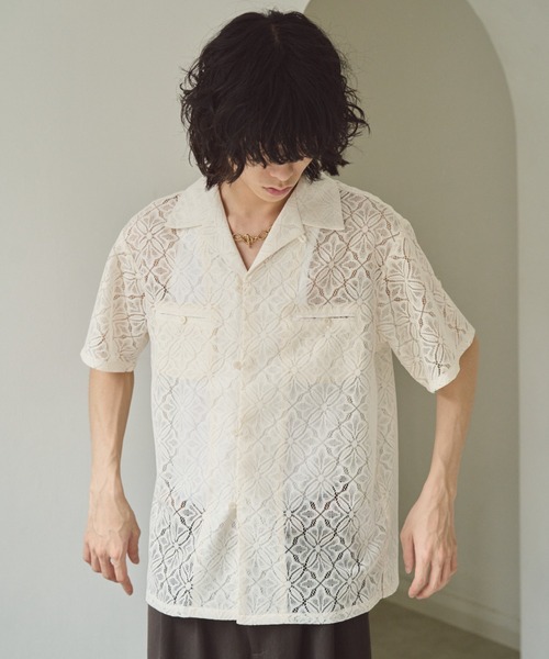 Camphor wood シャツ sheer flower embroidery shirts