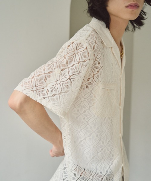 Camphor wood シャツ sheer flower embroidery shirts