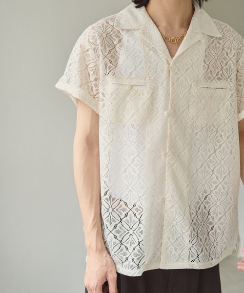 Camphor wood シャツ sheer flower embroidery shirts