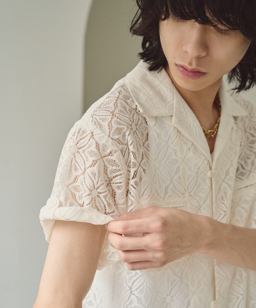 Camphor wood シャツ sheer flower embroidery shirts
