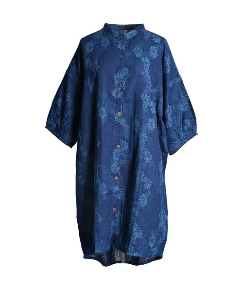 ブラウス シャツ 藍染め 7分袖 インディゴロングシャツ レディース メンズ marai ブラウス シャツ 藍染め 7分袖 インディゴロングシャツ