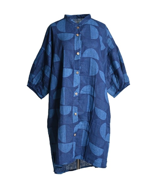 marai ブラウス シャツ 藍染め 7分袖 インディゴロングシャツ