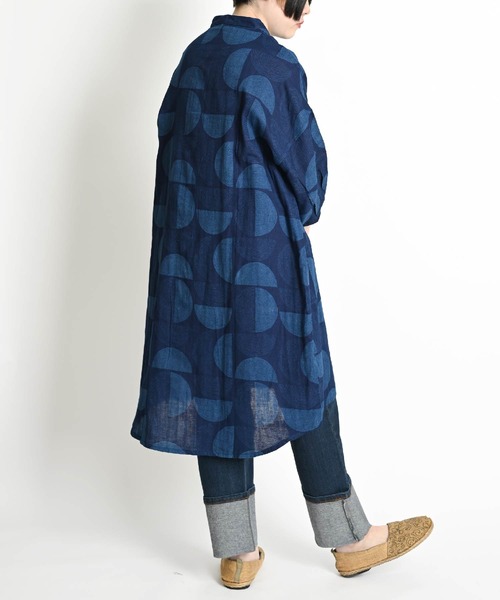 ブラウス シャツ 藍染め 7分袖 インディゴロングシャツ レディース メンズ marai ブラウス シャツ 藍染め 7分袖 インディゴロングシャツ