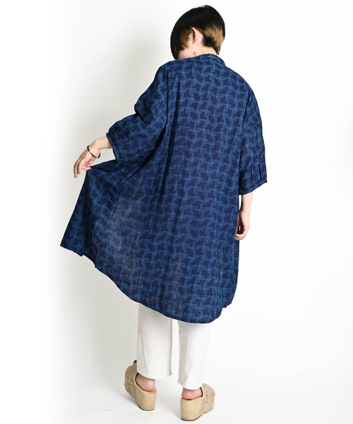 marai ブラウス シャツ 藍染め 7分袖 インディゴロングシャツ