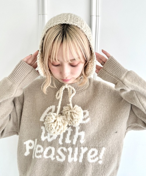 SOLLON.（ソルロン） 耳当て イヤーマフ フラワークロシェ編みポンポン