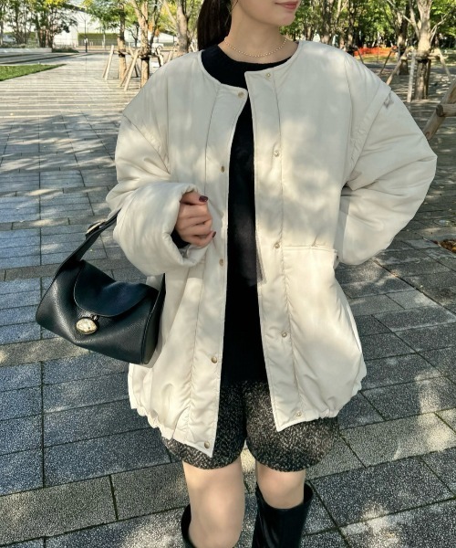 emine ノーカラーコート コート 2wayノーカラーミドルコート