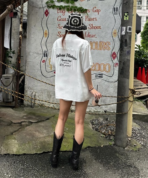 ブラウス シャツ オープンカラーエンブロイダリーボーリングシャツ レディース ACLENT ブラウス シャツ オープンカラーエンブロイダリー