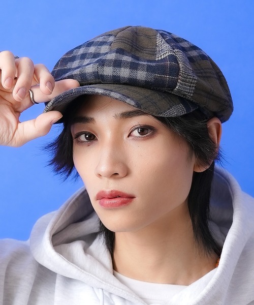 帽子 キャスケット an meets zakka ランダムチェックパッチワーク 帽子 キャスケット an meets zakka ランダムチェックパッチワーク