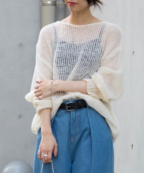 TRIANGLE PALETTE ニット セーター シアーモヘアタッチロングニット 