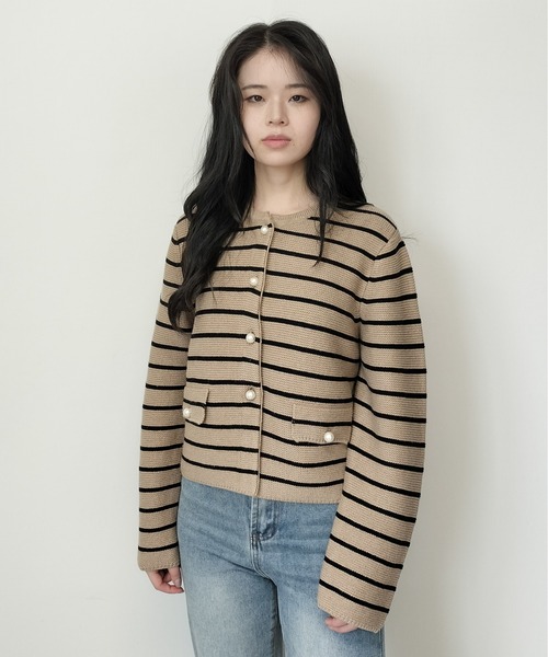 Virca ブルゾン アウター ボーダーニットブルゾン レディース