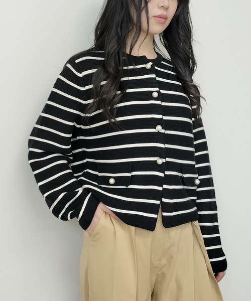 Virca ブルゾン アウター ボーダーニットブルゾン レディース