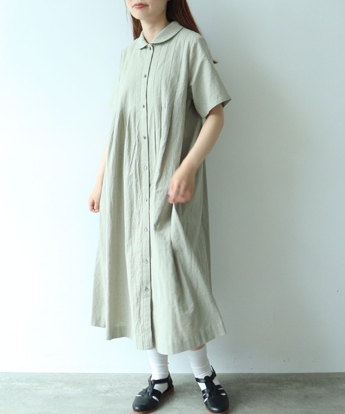bulle de savon ワンピース 60sフレンチリネン 丸衿ワンピース
