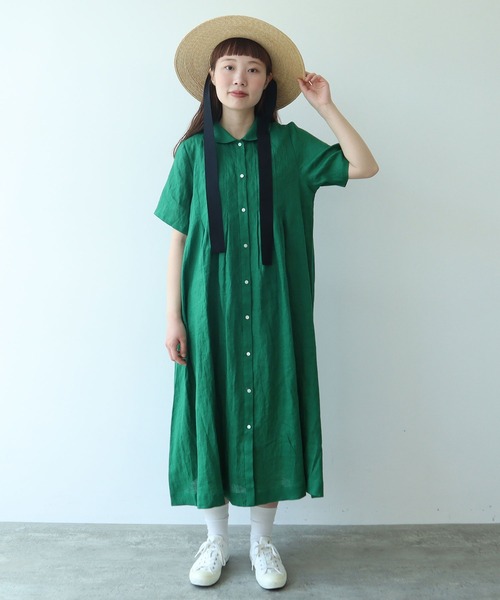 bulle de savon ワンピース 60sフレンチリネン 丸衿ワンピース