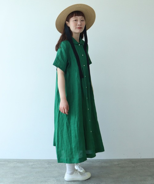 bulle de savon ワンピース 60sフレンチリネン 丸衿ワンピース