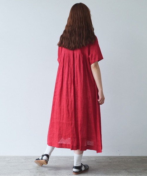 bulle de savon ワンピース 60sフレンチリネン 丸衿ワンピース